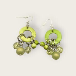 Lime Green Dangle Earrings Beaded Hoop Vintage Y2K Boho Statement Bright